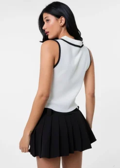 Pink Vanilla White Half Zip Crop Polo Top With Contrast Piping