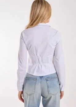 Pink Vanilla White Long Sleeve Hook and Eye Shirt