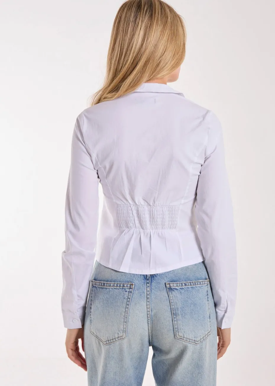 Pink Vanilla White Long Sleeve Hook and Eye Shirt