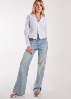 Pink Vanilla White Long Sleeve Hook and Eye Shirt