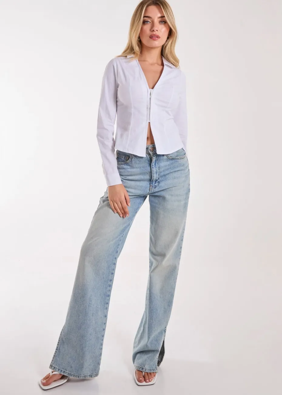 Pink Vanilla White Long Sleeve Hook and Eye Shirt