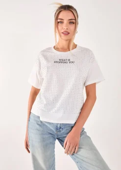 Pink Vanilla White Rhinestone Slogan Cropped T-shirt