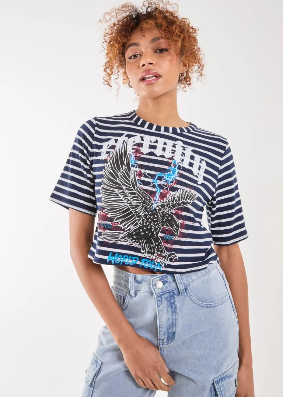 Pink Vanilla White Striped Printed Graphic Tee