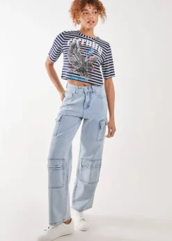 Pink Vanilla White Striped Printed Graphic Tee