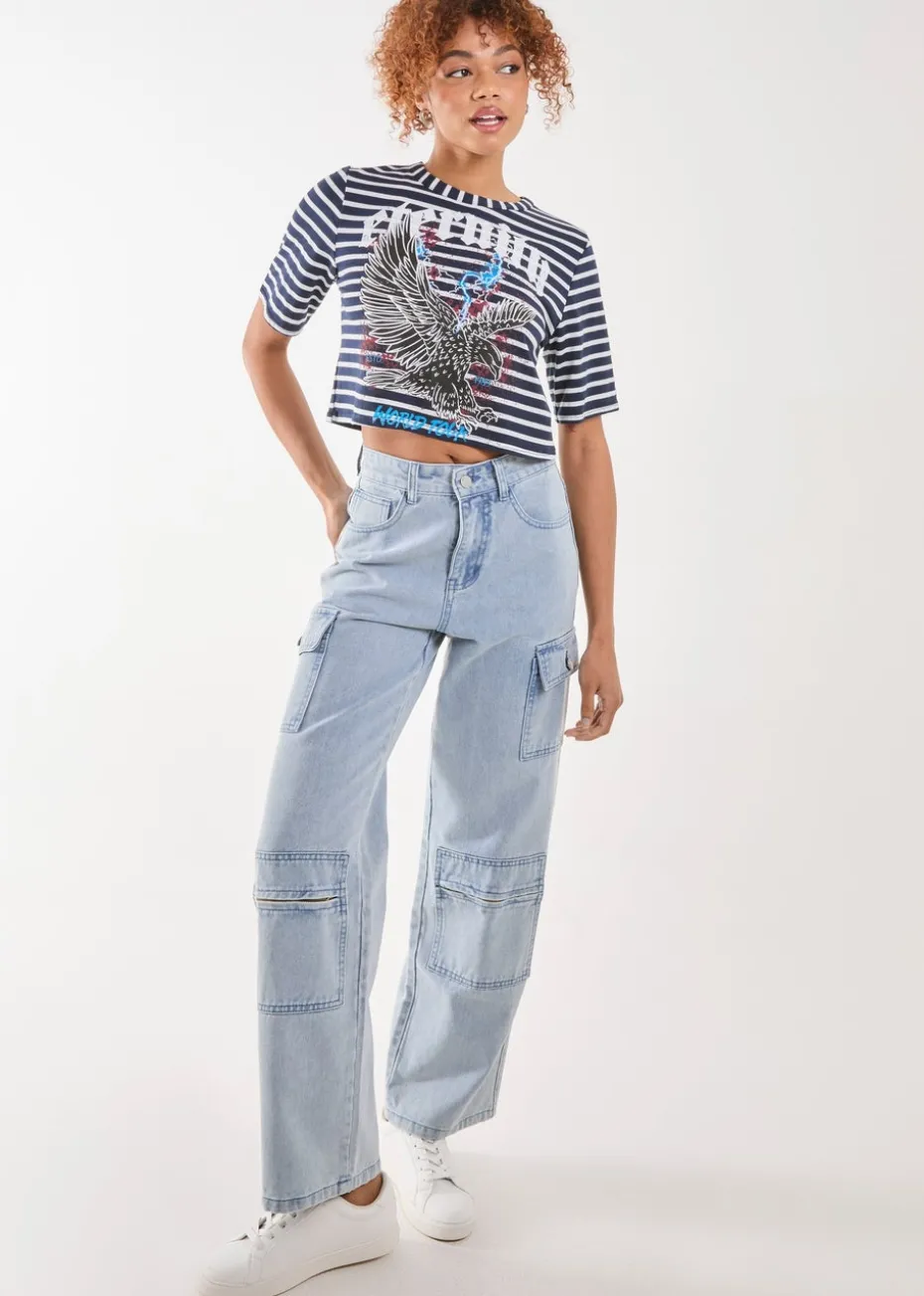 Pink Vanilla White Striped Printed Graphic Tee