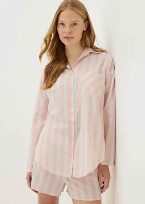 Pink Woven Stripe Boyfriend Pyjama Set