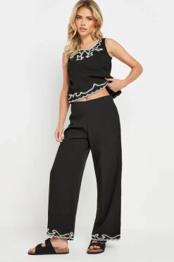 Pixiegirl Black Embroidered Hemline Trousers