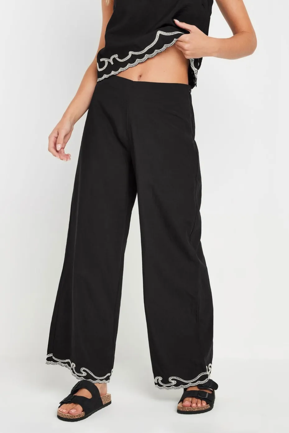 Pixiegirl Black Embroidered Hemline Trousers