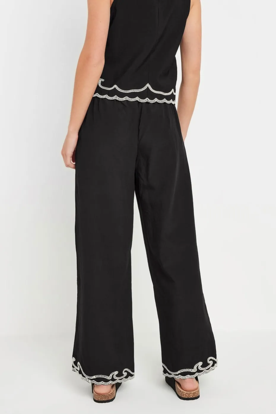 Pixiegirl Black Embroidered Hemline Trousers