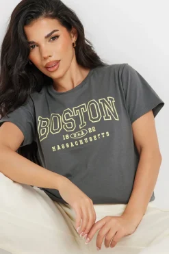 Pixiegirl Grey Boston Slogan T-Shirt