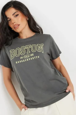 Pixiegirl Grey Boston Slogan T-Shirt