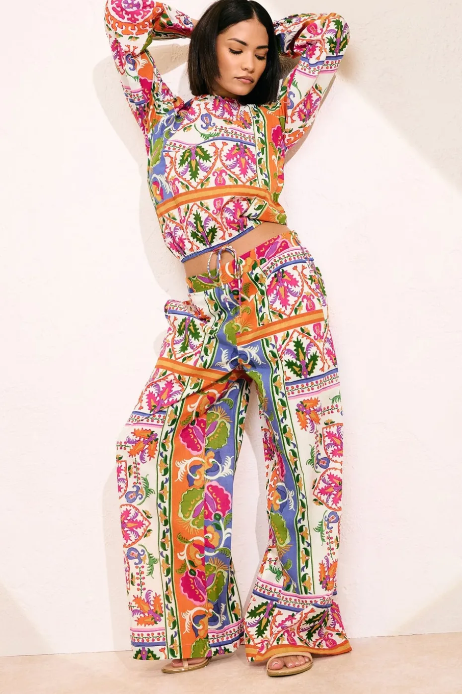 Pixiegirl Multi Coloured Abstract Tile Print Tie Top