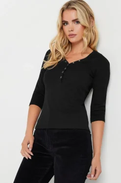 Pixiegirl Petite 2 Pack Black & Khaki Green Button Henley Tops