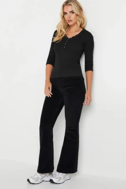 Pixiegirl Petite 2 Pack Black & Khaki Green Button Henley Tops