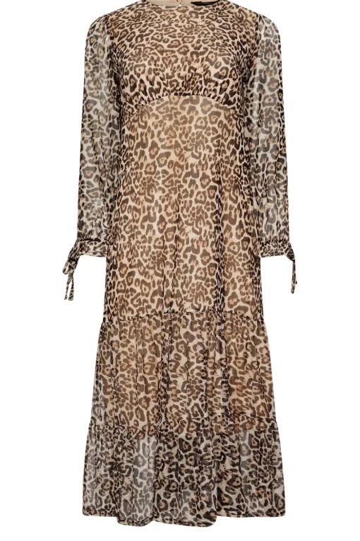 Pixiegirl Petite Beige Brown Leopard Print Mesh Tiered Dress