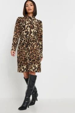 Pixiegirl Petite Beige Brown Leopard Print Shirt Dress