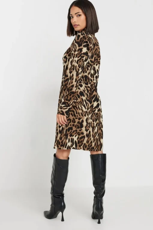 Pixiegirl Petite Beige Brown Leopard Print Shirt Dress