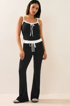 Pixiegirl Petite Black Contrast Waist Flared Trousers