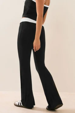 Pixiegirl Petite Black Contrast Waist Flared Trousers