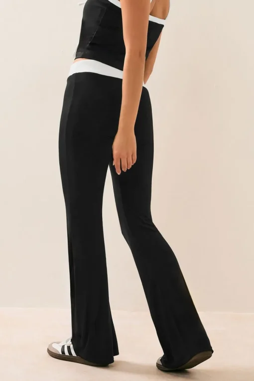 Pixiegirl Petite Black Contrast Waist Flared Trousers