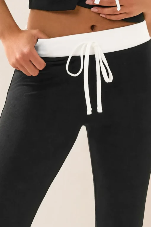 Pixiegirl Petite Black Contrast Waist Flared Trousers