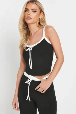 Pixiegirl Petite Black Contrast Drawstring Vest Top
