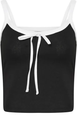 Pixiegirl Petite Black Contrast Drawstring Vest Top