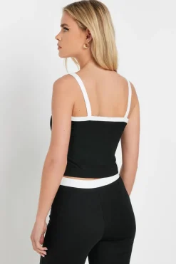 Pixiegirl Petite Black Contrast Drawstring Vest Top