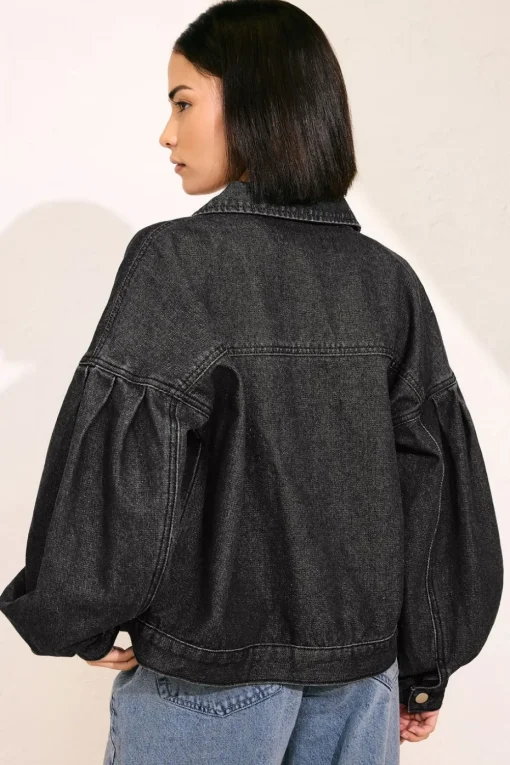 Pixiegirl Petite Black Denim Balloon Sleeve Jacket