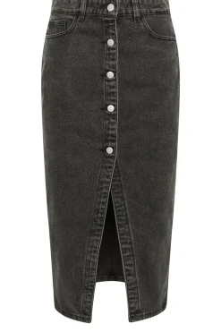 Pixiegirl Petite Black Denim Button Midi Skirt