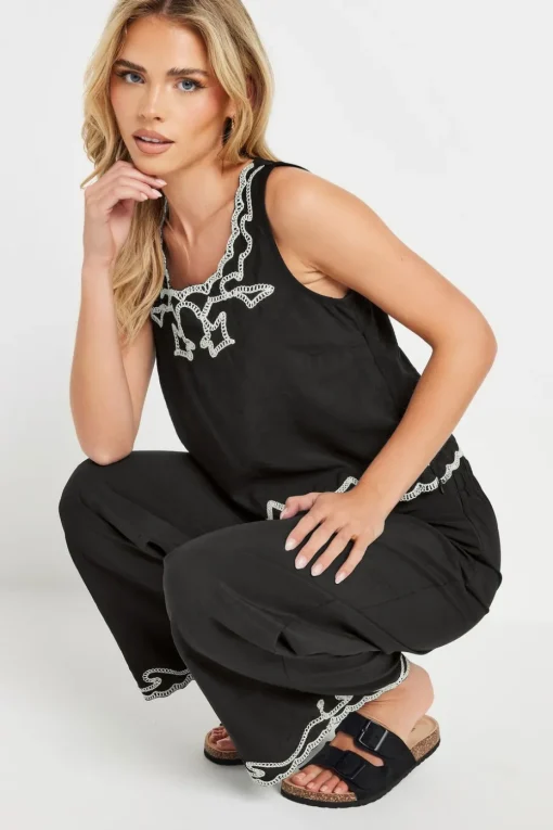 Pixiegirl Petite Black Embroidered Sleeveless Top