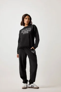 Pixiegirl Petite Black Jersey 'Paris' Slogan Cuffed Joggers