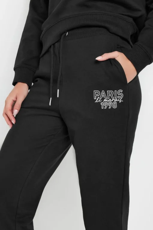 Pixiegirl Petite Black Jersey 'Paris' Slogan Cuffed Joggers