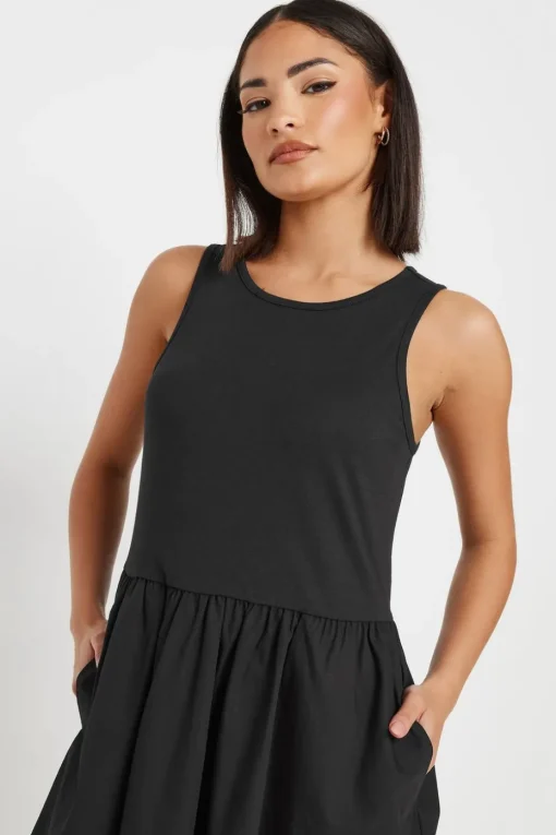 Pixiegirl Petite Black Jersey & Woven Mix Fabric Midaxi Dress