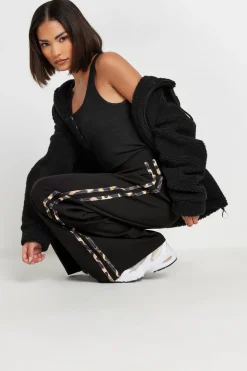 Pixiegirl Petite Black Leopard Print Side Stripe Wide Leg Trousers