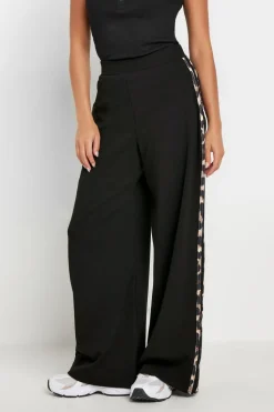 Pixiegirl Petite Black Leopard Print Side Stripe Wide Leg Trousers