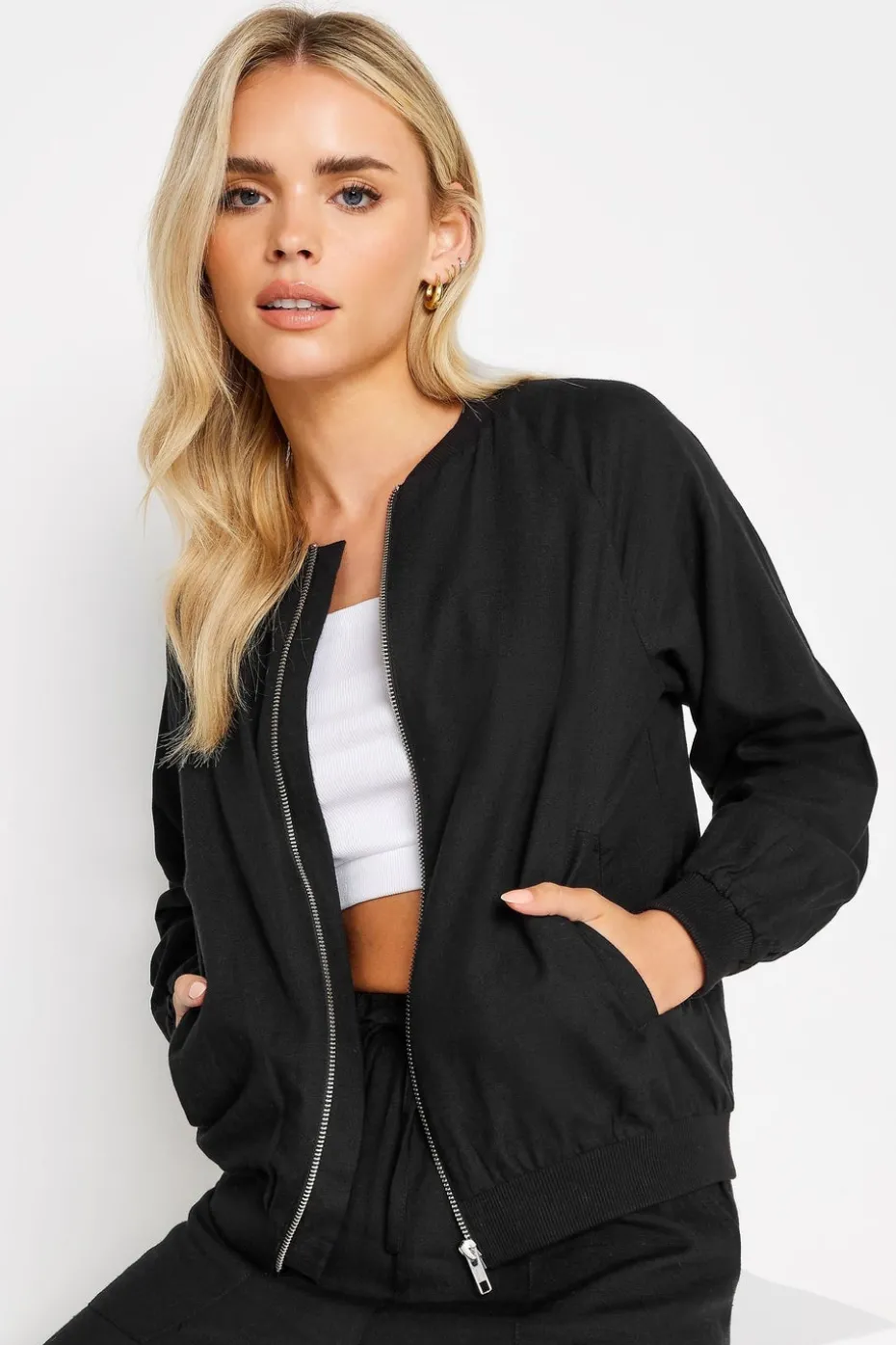 Pixiegirl Petite Black Linen Bomber Jacket