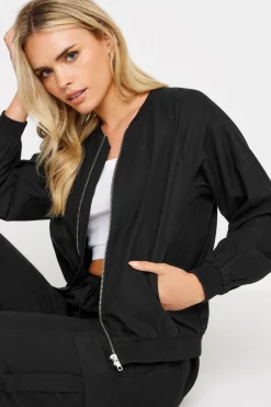 Pixiegirl Petite Black Linen Bomber Jacket