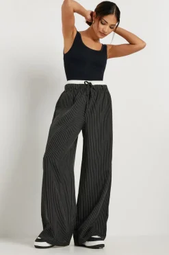 Pixiegirl Petite Black Pinstripe Contrast Waist Trousers