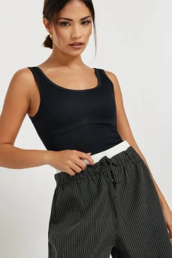 Pixiegirl Petite Black Pinstripe Contrast Waist Trousers