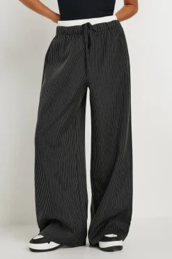 Pixiegirl Petite Black Pinstripe Contrast Waist Trousers