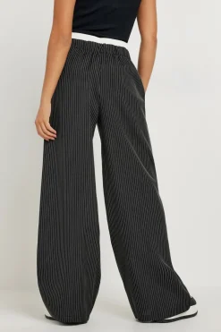 Pixiegirl Petite Black Pinstripe Contrast Waist Trousers