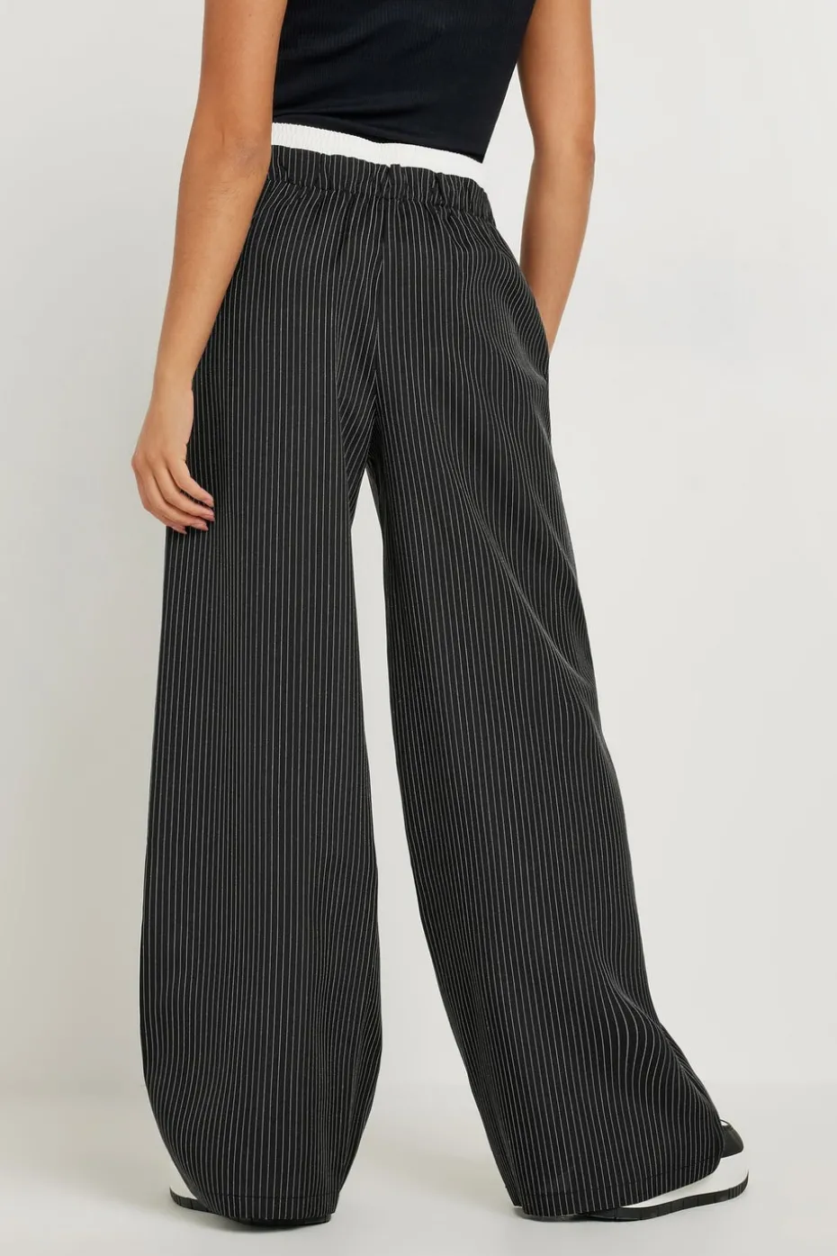 Pixiegirl Petite Black Pinstripe Contrast Waist Trousers
