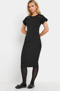 Pixiegirl Petite Black Scuba Button Midi Dress