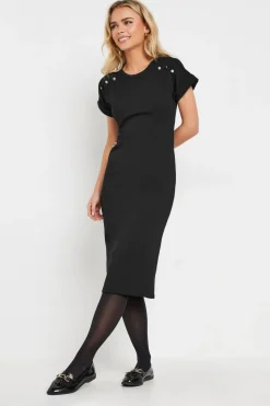 Pixiegirl Petite Black Scuba Button Midi Dress