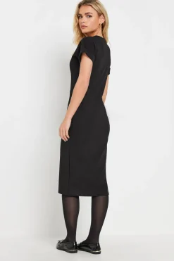 Pixiegirl Petite Black Scuba Button Midi Dress