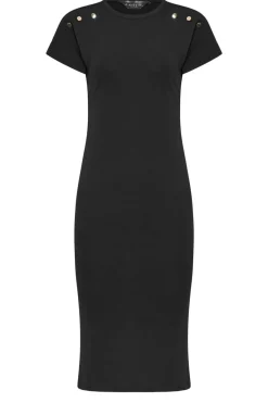 Pixiegirl Petite Black Scuba Button Midi Dress
