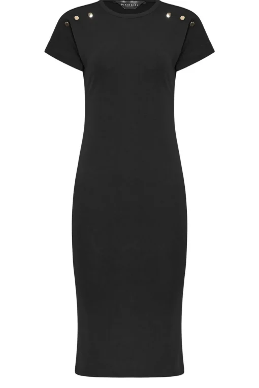 Pixiegirl Petite Black Scuba Button Midi Dress
