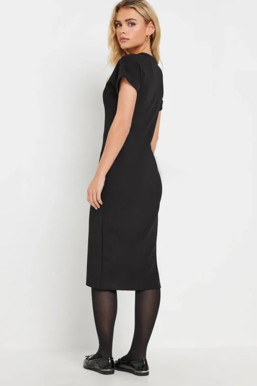 Pixiegirl Petite Black Scuba Button Midi Dress