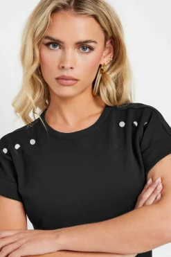 Pixiegirl Petite Black Scuba Button Midi Dress